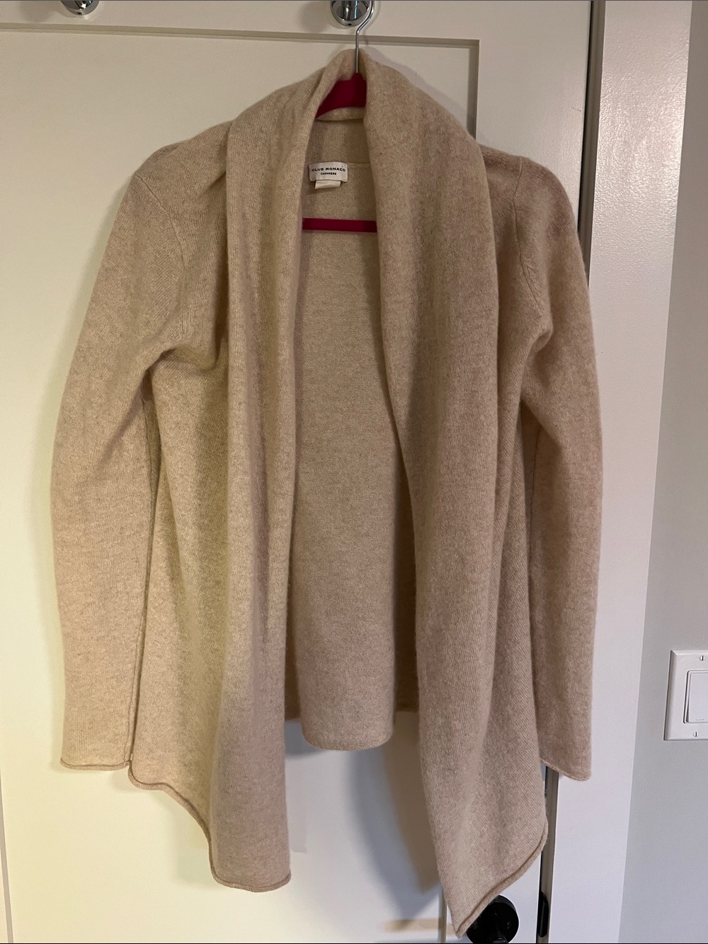 Club Monaco Neutral Cashmere Beige Open Drape Cardigan
